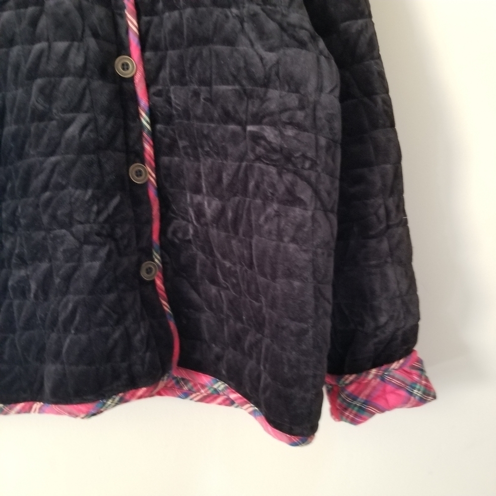 Vintage 90s Quilt Coat Plaid Cotton Lined Black Velvet Size Vintage XL - Picture 5 of 10